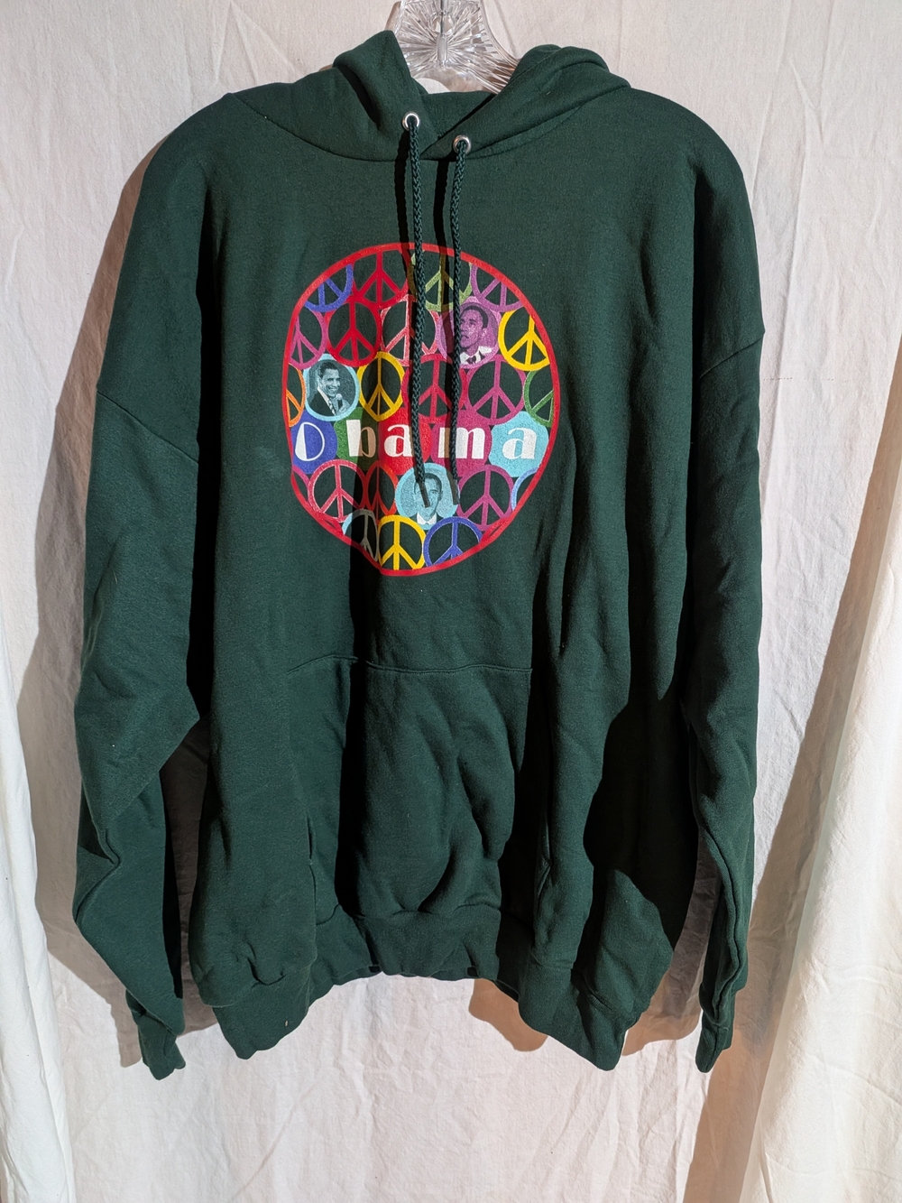 Barack Obama Peace Sign Campaign Hoodie Sweatshirt In Green Size XL